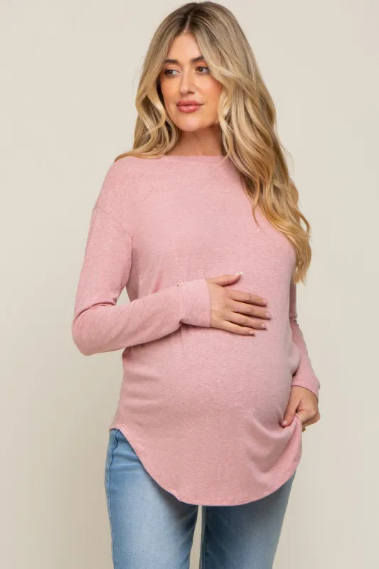 Light Pink Long Sleeve Curved Hem Maternity Top sold by Pinkblush