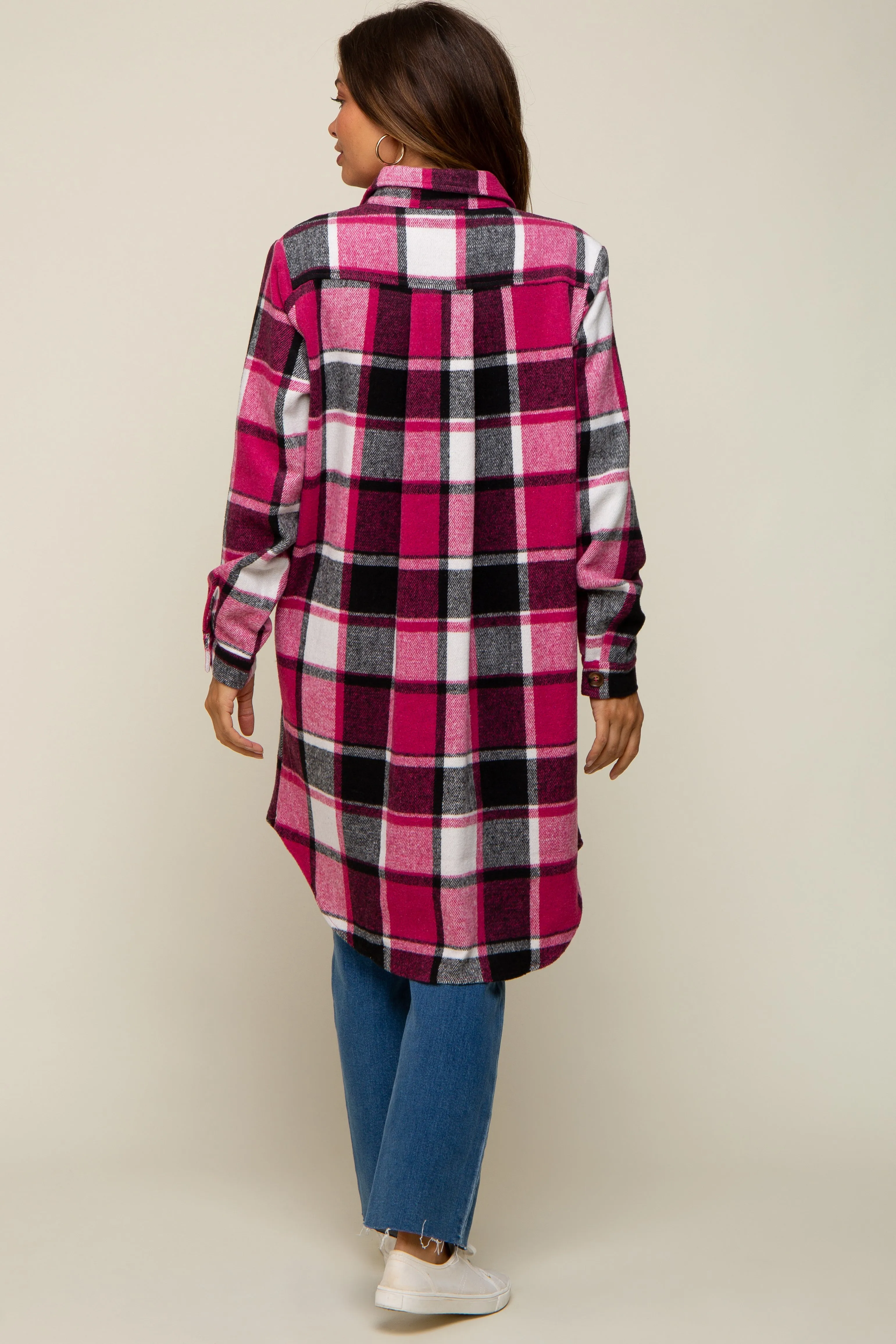 Pink Plaid Fleece Maternity Long Shirt Jacket sold by Pinkblush product image thumbnail 3