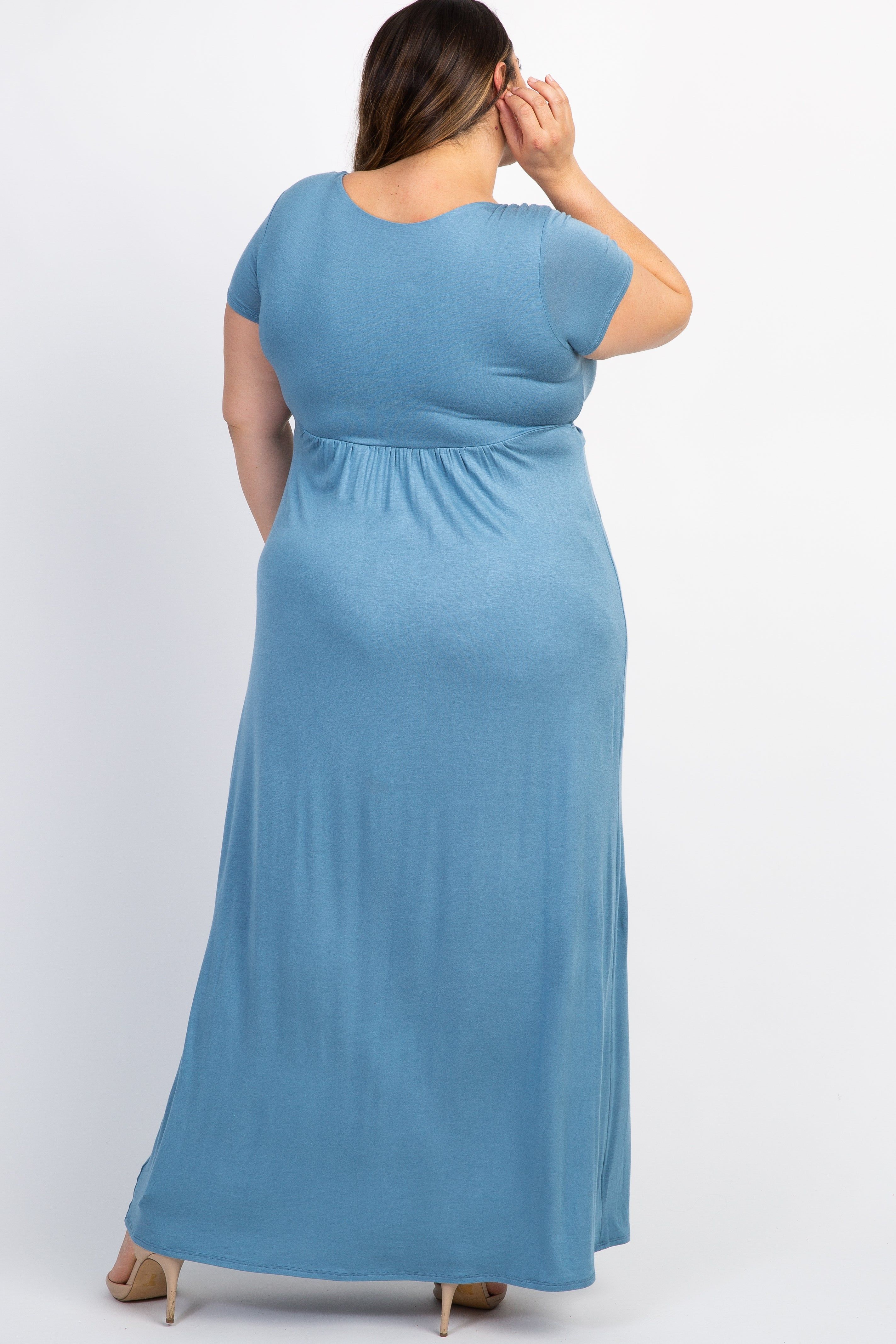 Blue Draped Plus Nursing Maxi Dress sold by Pinkblush product image thumbnail 3