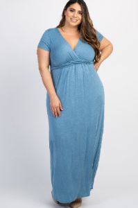 Blue Draped Plus Nursing Maxi Dress sold by Pinkblush