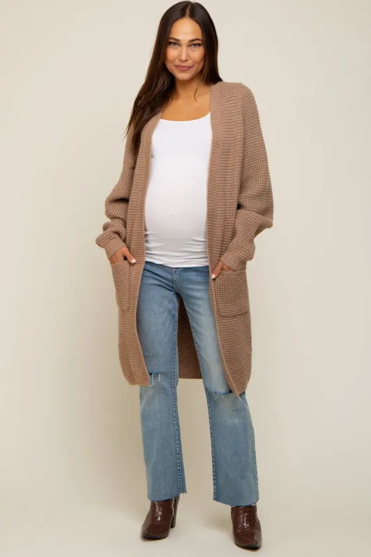 Mocha Chunky Waffle Knit Maternity Cardigan sold by Pinkblush