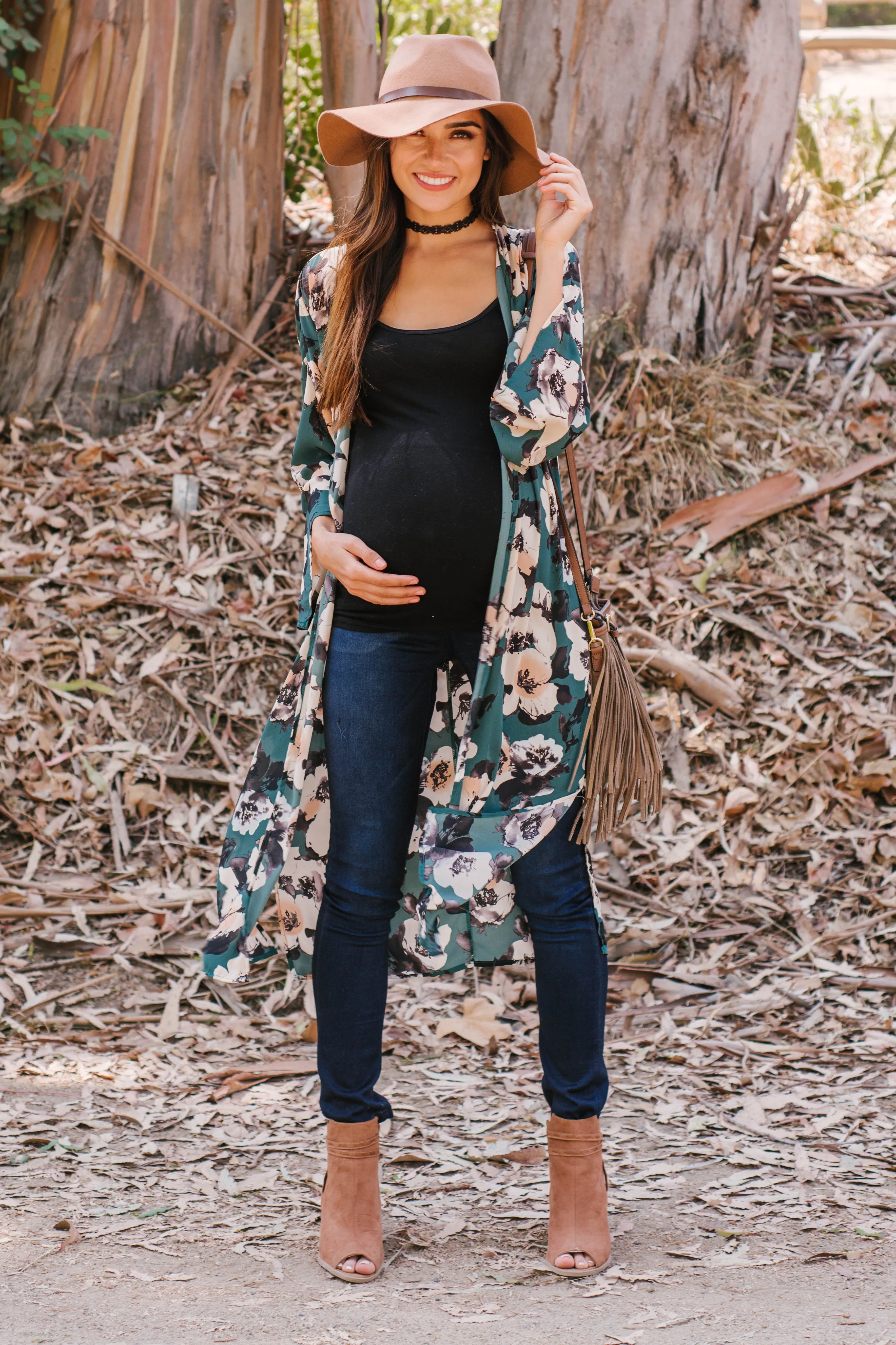 PinkBlush Green Floral Print Chiffon Long Maternity Cover Up sold by Pinkblush product image thumbnail 5