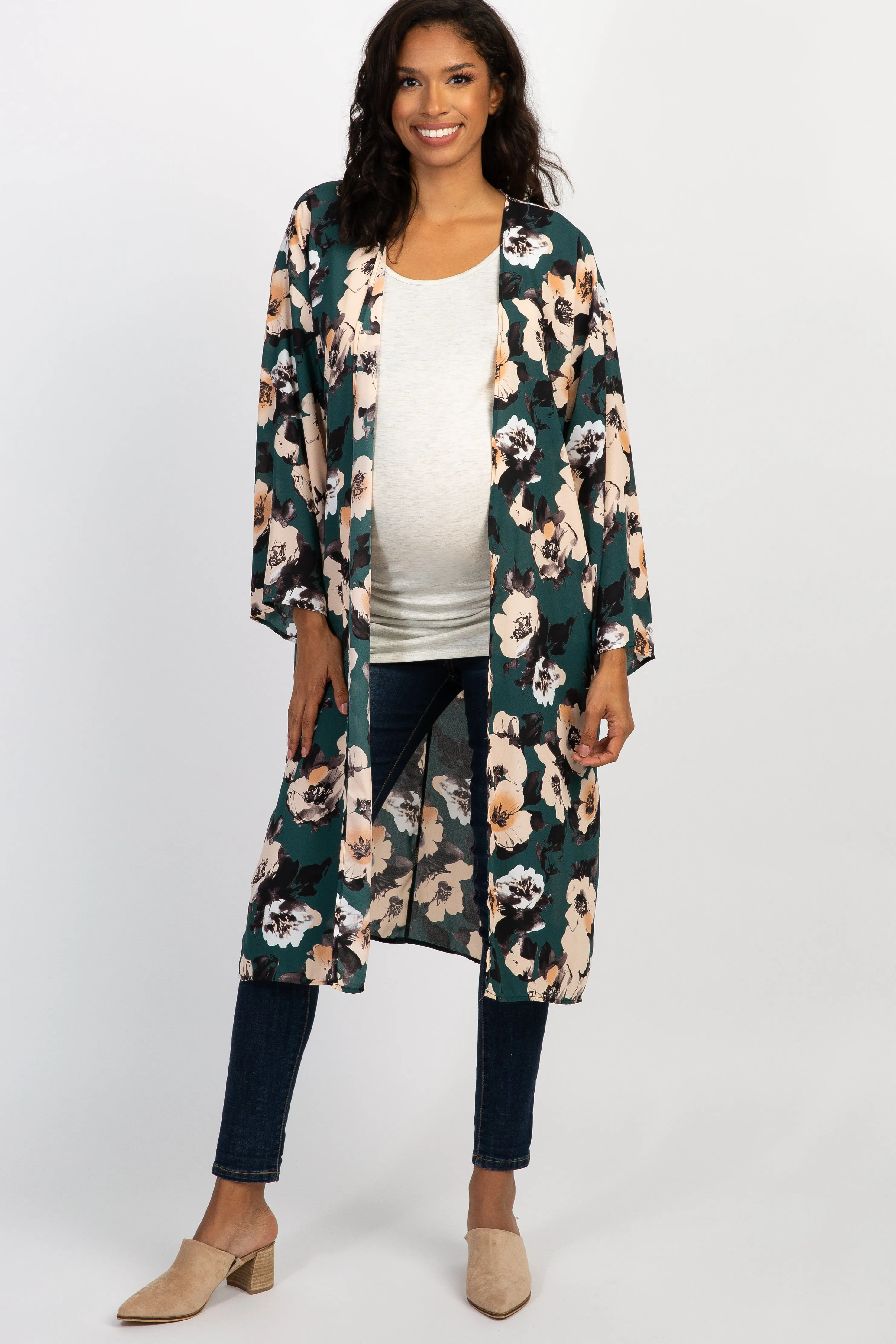 PinkBlush Green Floral Print Chiffon Long Maternity Cover Up sold by Pinkblush product image thumbnail 2