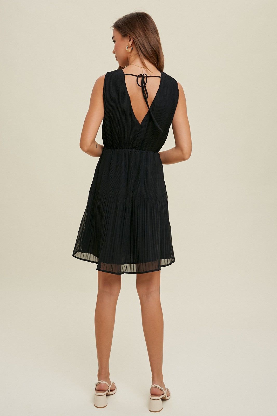 Black Pleated Mini Dress With Self Back Tie Detail sold by Pinkblush product image thumbnail 4
