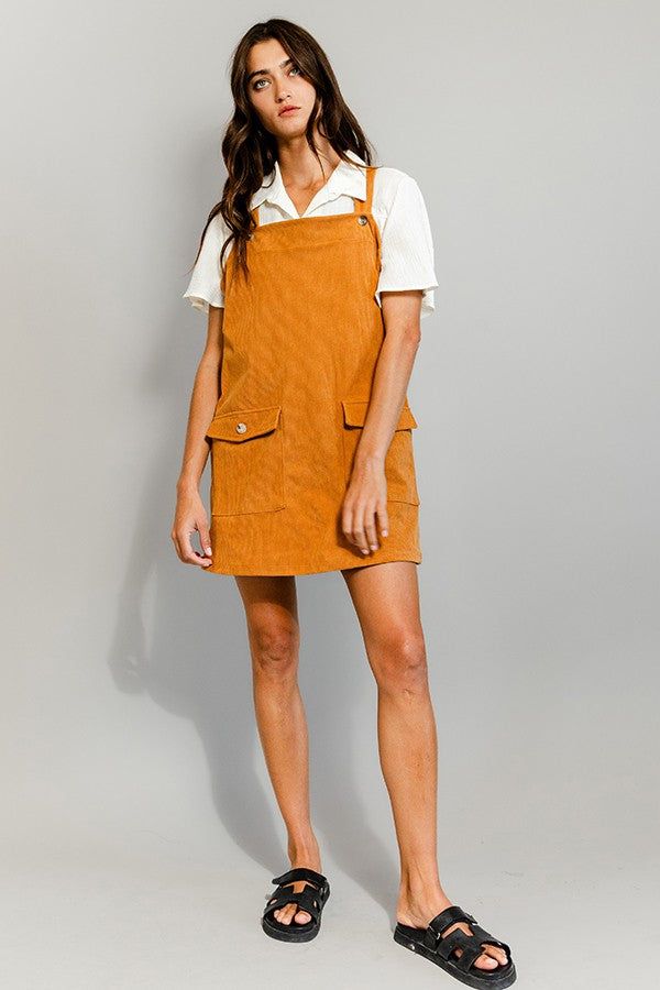 Camel Corduroy Patched Pocket Overall Dress sold by Pinkblush product image thumbnail 4