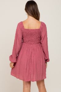Magenta Smocked Long Sleeve Maternity Dress sold by Pinkblush