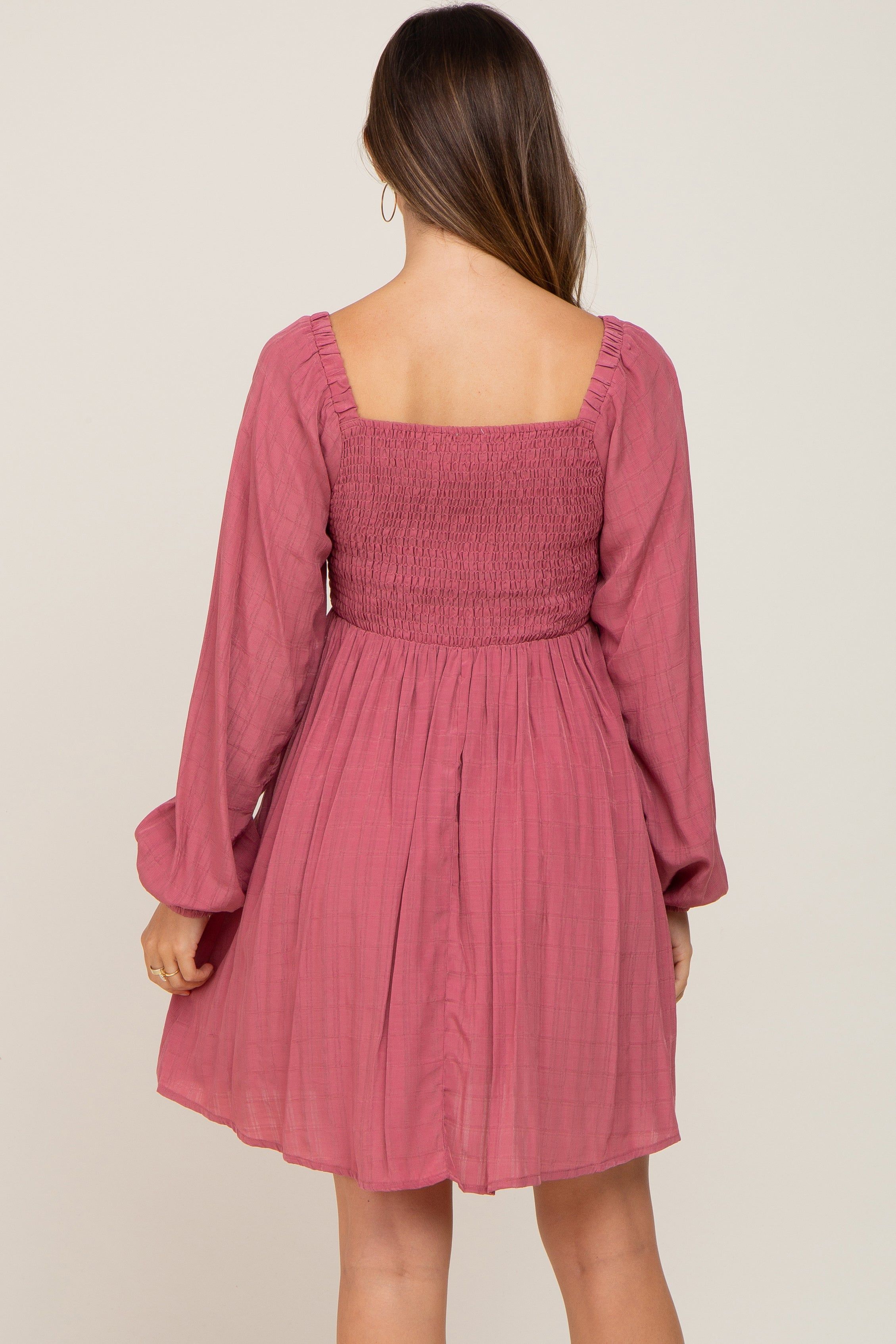 Magenta Smocked Long Sleeve Maternity Dress sold by Pinkblush product image thumbnail 3