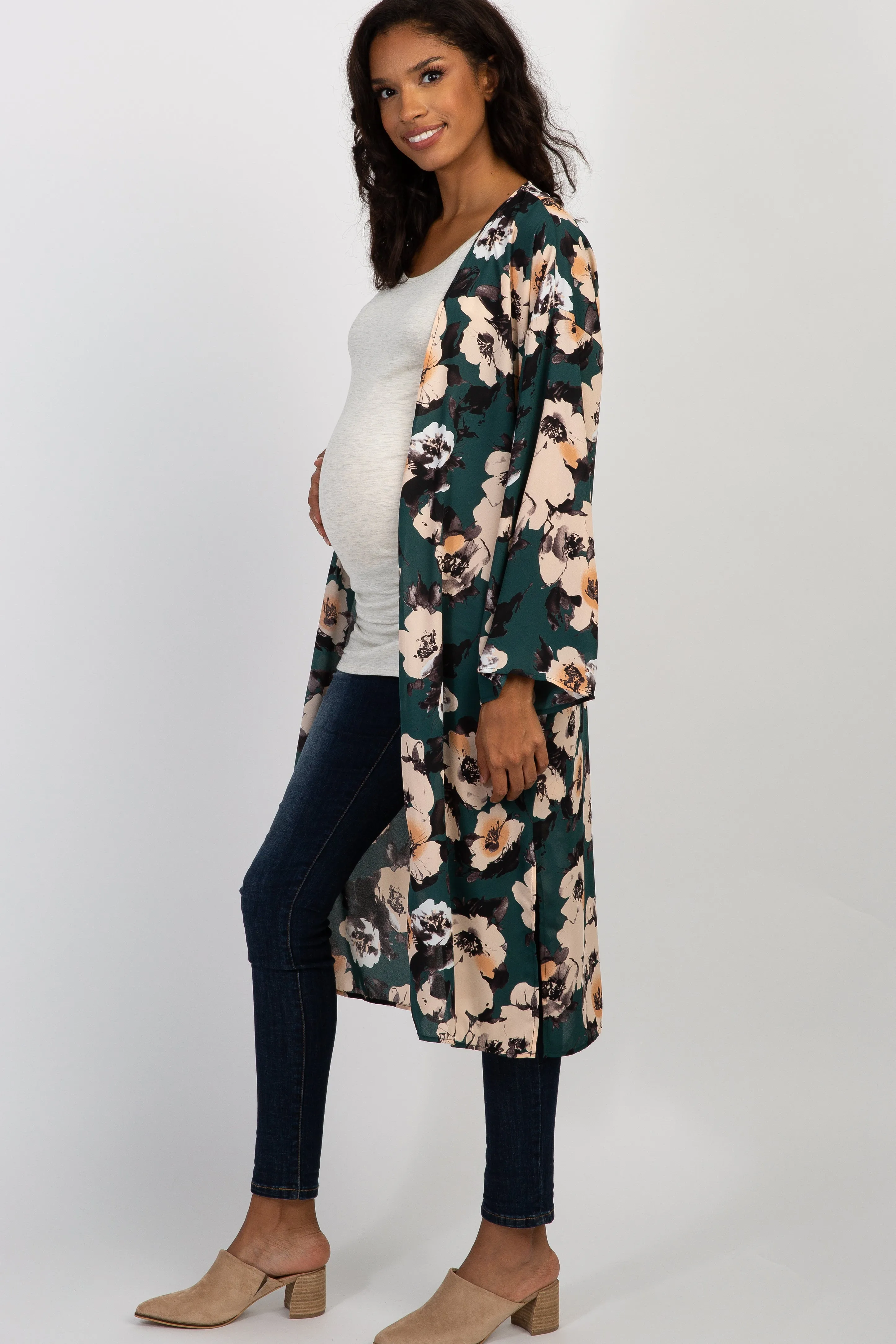 PinkBlush Green Floral Print Chiffon Long Maternity Cover Up sold by Pinkblush product image thumbnail 3