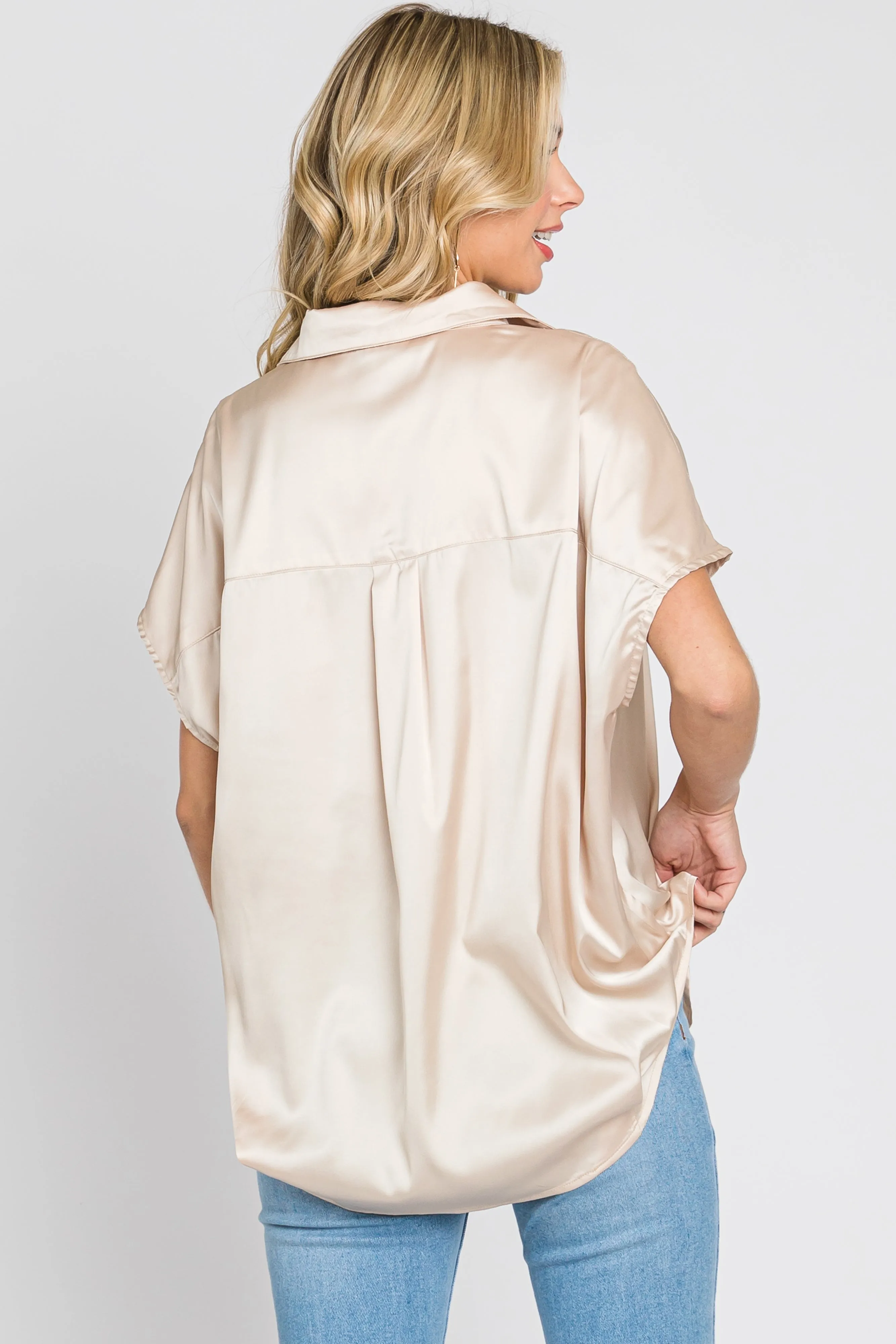 Beige Satin Collared Top sold by Pinkblush product image thumbnail 3