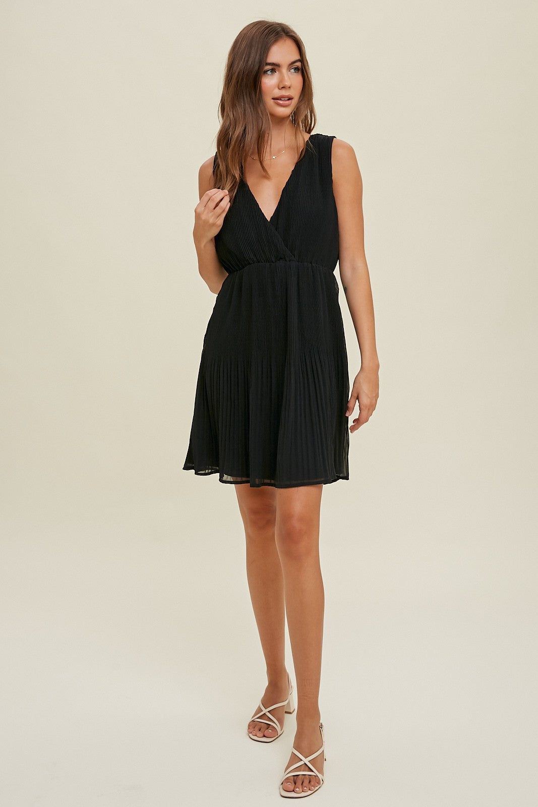 Black Pleated Mini Dress With Self Back Tie Detail sold by Pinkblush product image thumbnail 2