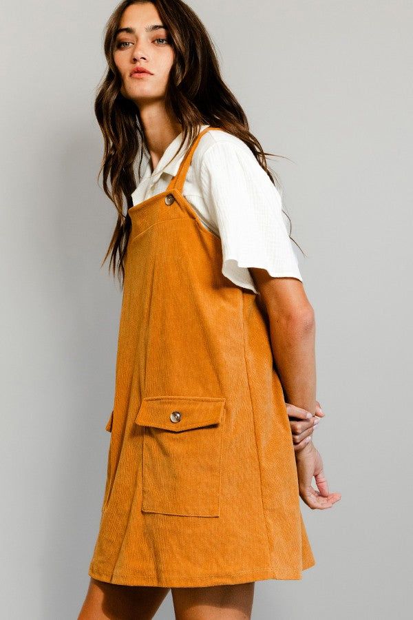 Camel Corduroy Patched Pocket Overall Dress sold by Pinkblush product image thumbnail 2