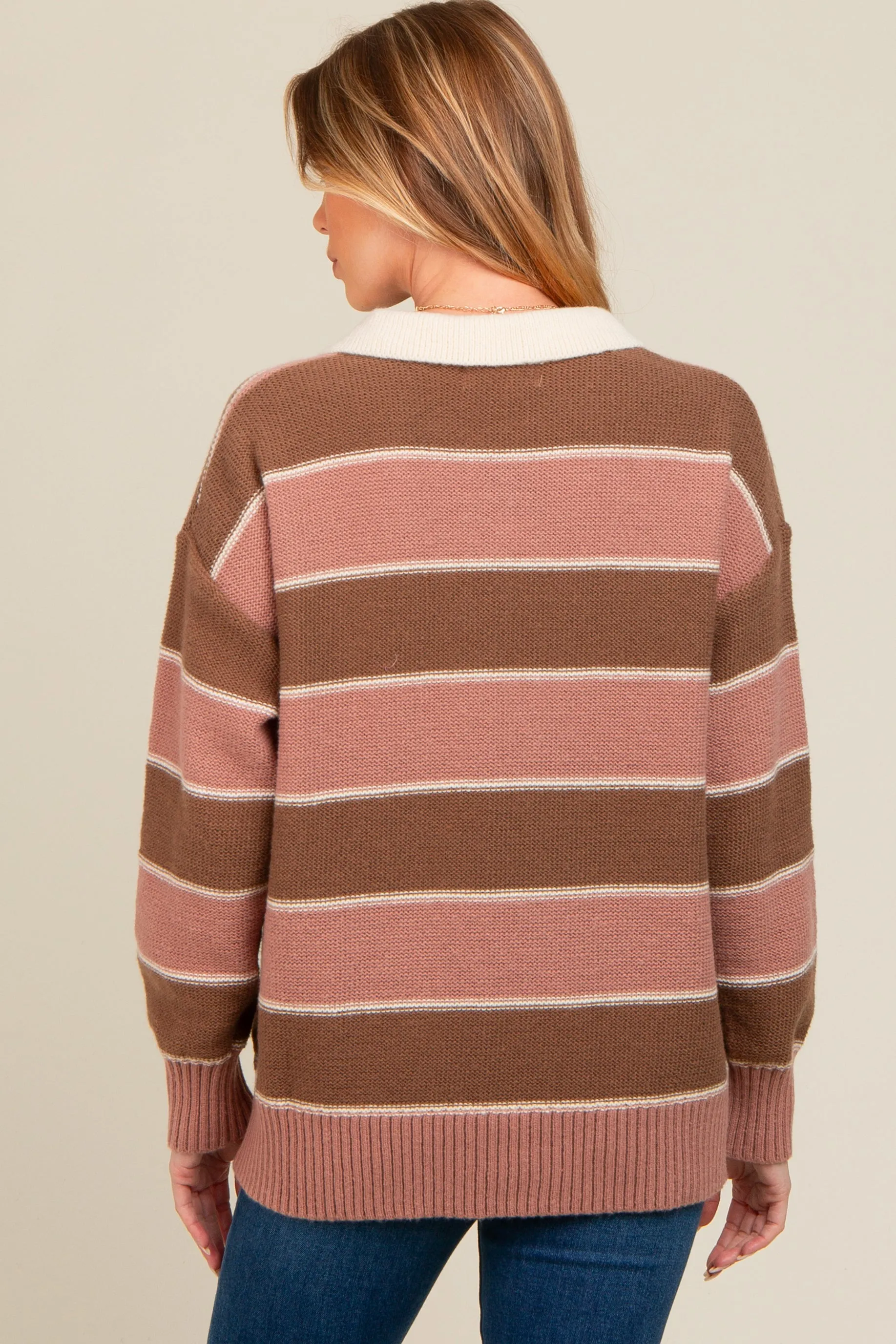 Brown Striped Polo Knit Maternity Sweater sold by Pinkblush product image thumbnail 4