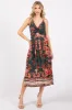 Forest Green Floral V-Neck Front Knot Side Slit Midi Dress sold by Pinkblush