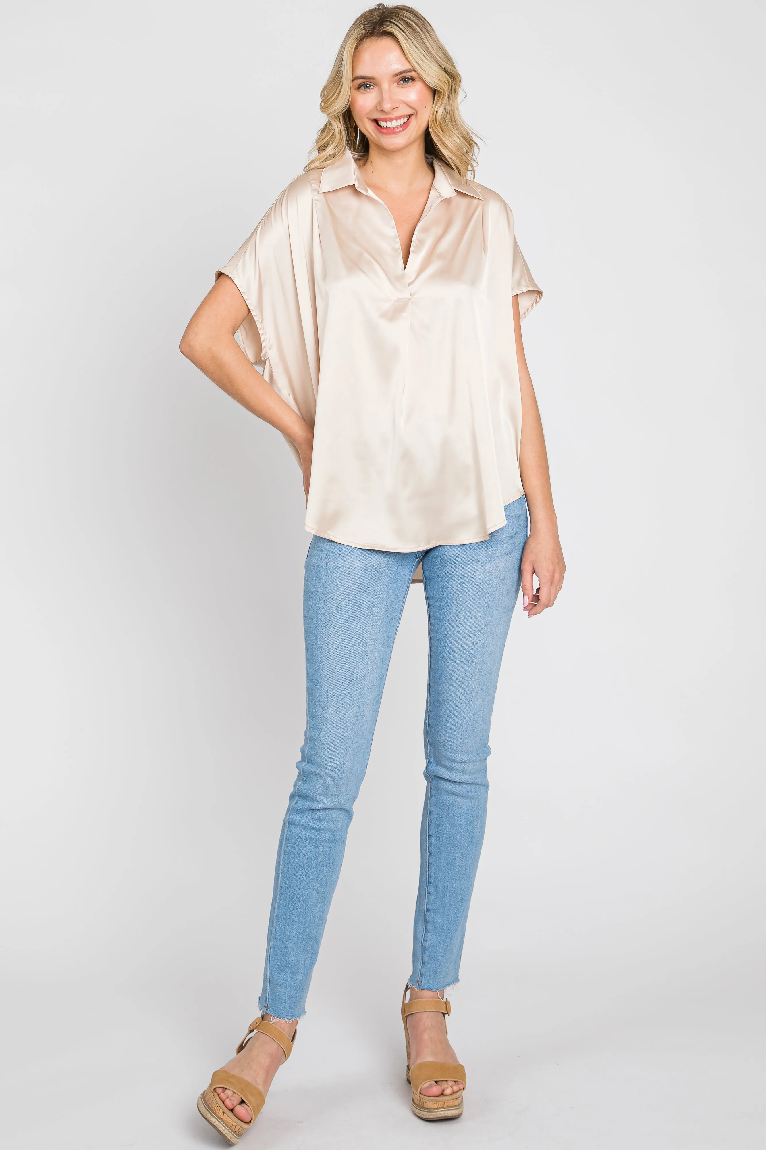 Beige Satin Collared Top sold by Pinkblush product image thumbnail 4