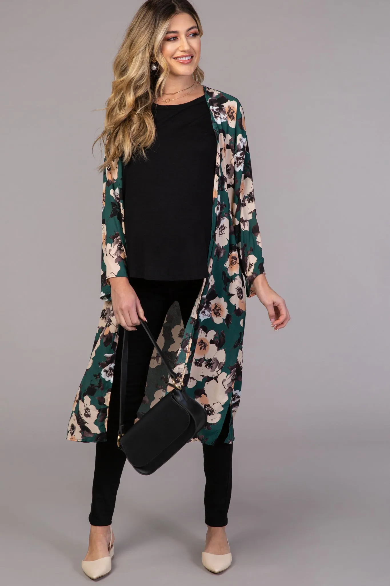 PinkBlush Green Floral Print Chiffon Long Maternity Cover Up sold by Pinkblush