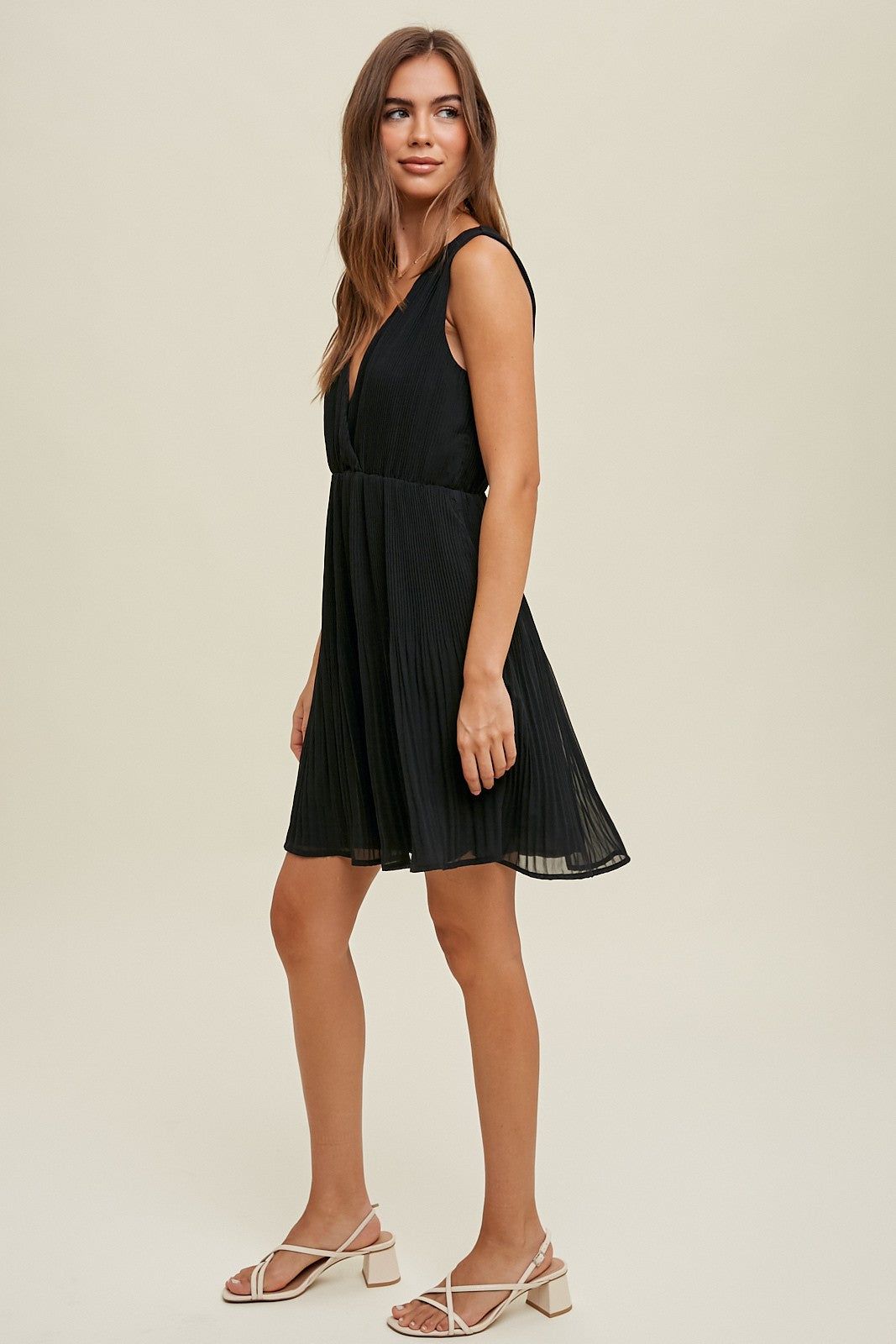 Black Pleated Mini Dress With Self Back Tie Detail sold by Pinkblush product image thumbnail 3
