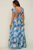 Blue Floral Ruffle Accent Maternity Maxi Dress sold by Pinkblush