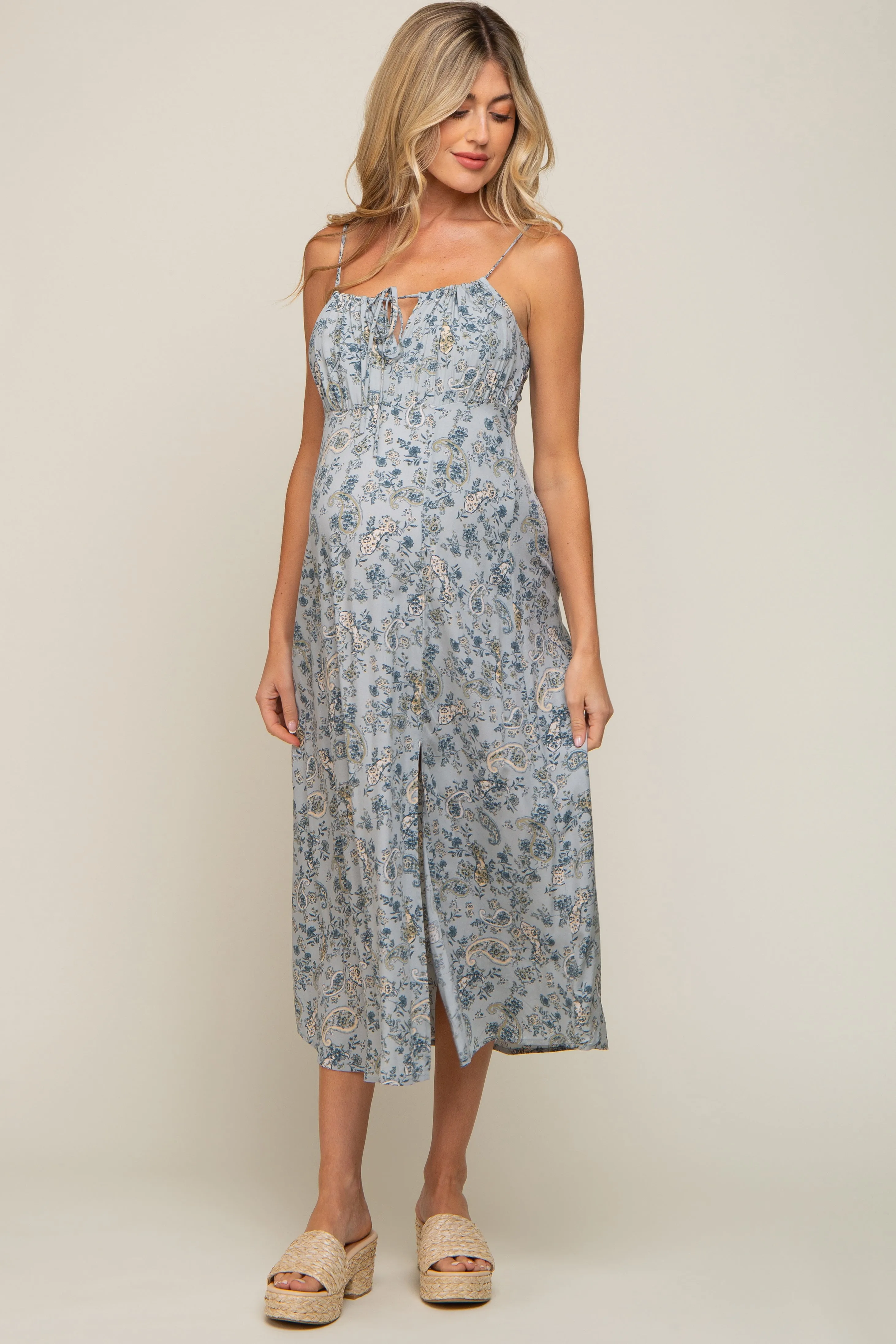Light Blue Paisley Front Tie Maternity Midi Dress sold by Pinkblush product image thumbnail 4