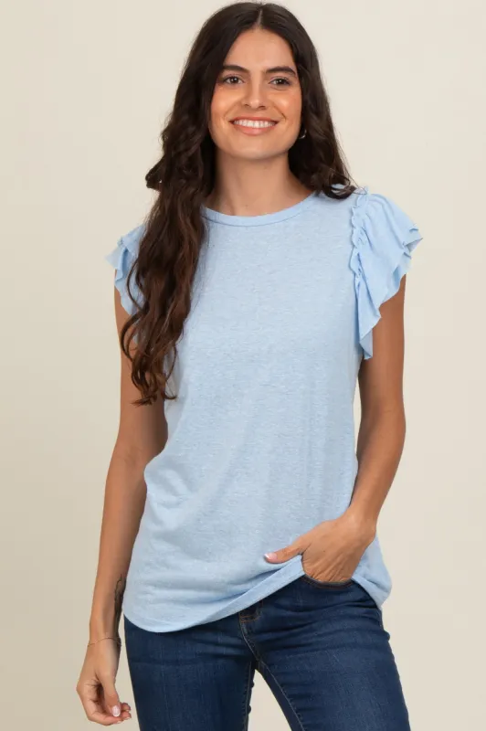Light Blue Double Ruffle Sleeve Top sold by Pinkblush