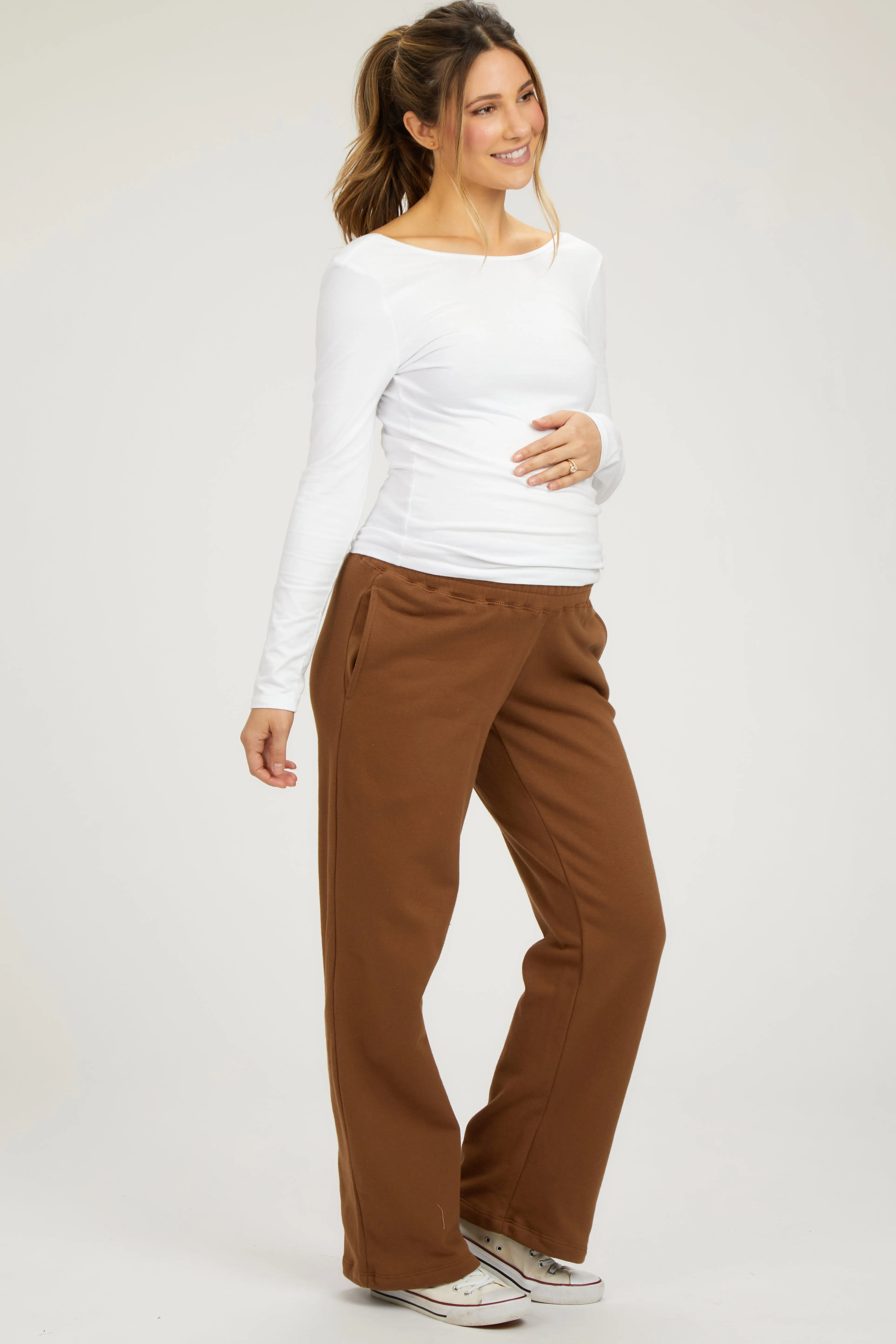 Brown Fleece Lined Maternity Lounge Pants sold by Pinkblush product image thumbnail 2