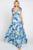 Blue Floral Ruffle Accent Maternity Maxi Dress sold by Pinkblush