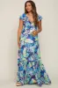 Blue Floral Ruffle Accent Maternity Maxi Dress sold by Pinkblush