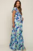 Blue Floral Ruffle Accent Maternity Maxi Dress sold by Pinkblush