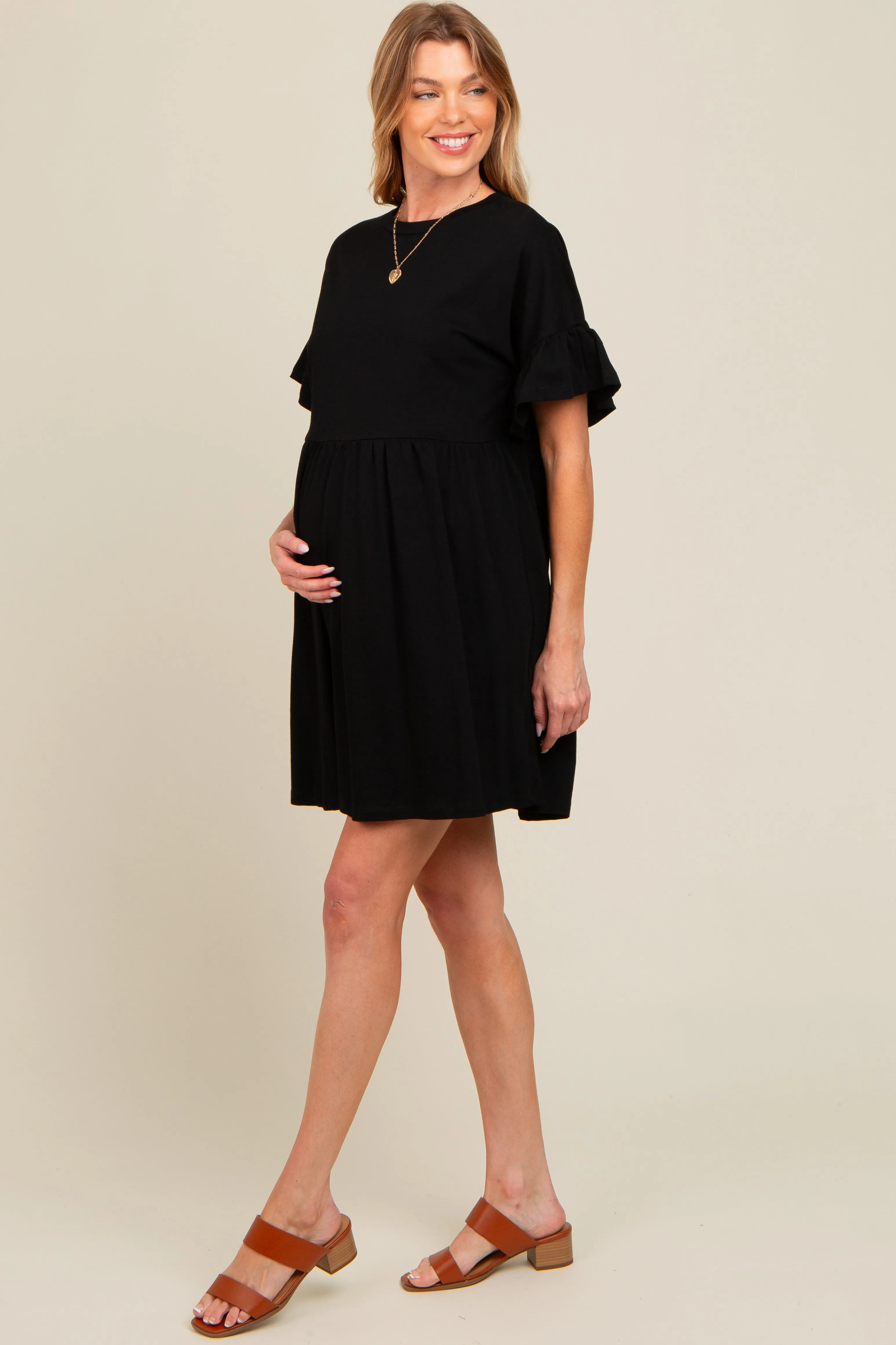 Black Ruffle Sleeve Maternity Dress sold by Pinkblush product image thumbnail 2