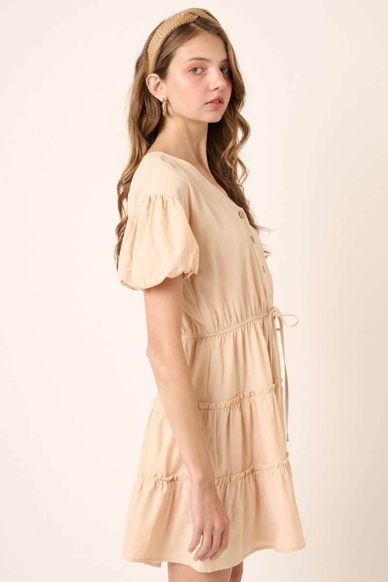 Beige Puff Sleeve Detail Mini Dress sold by Pinkblush product image thumbnail 2