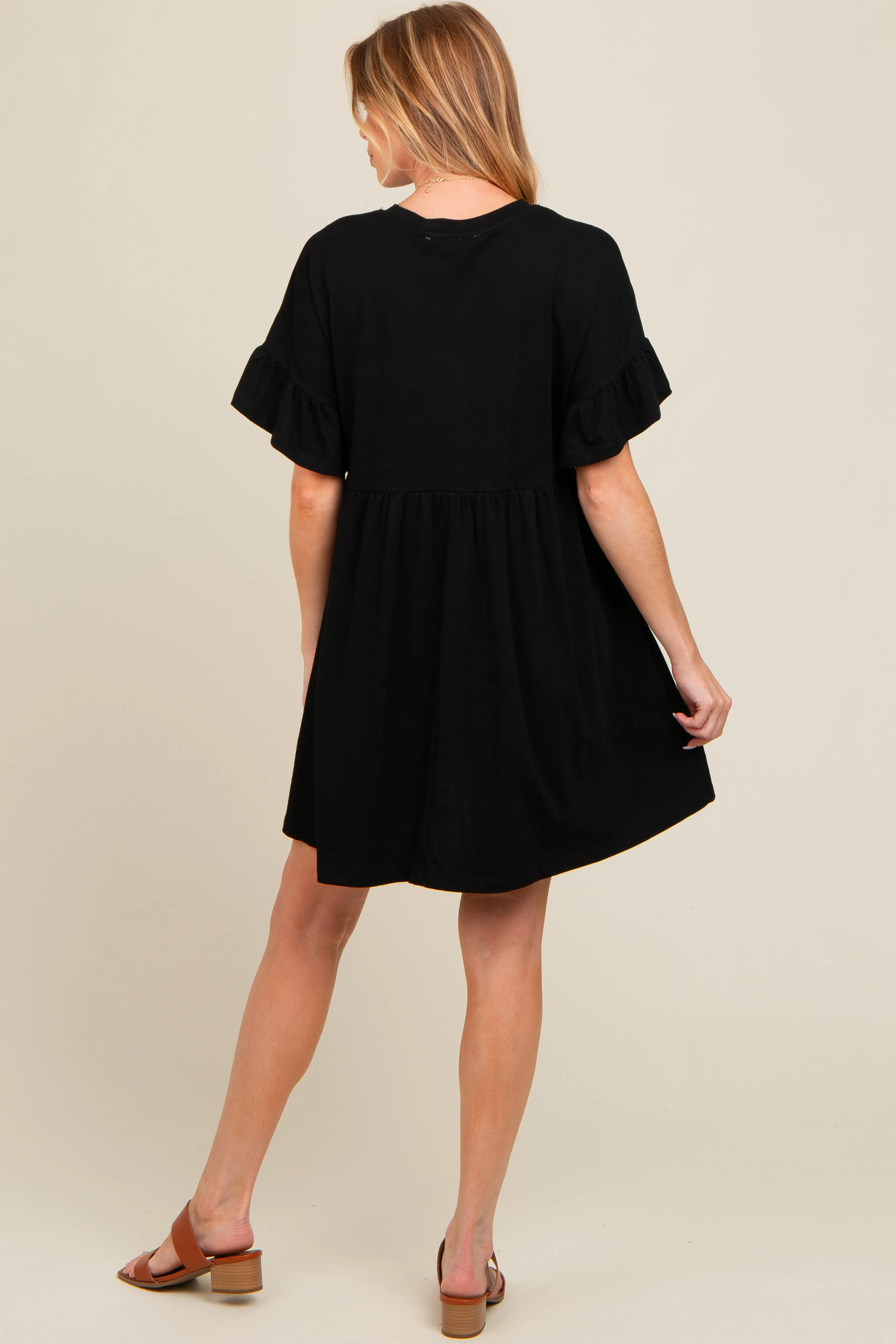 Black Ruffle Sleeve Maternity Dress sold by Pinkblush product image thumbnail 3