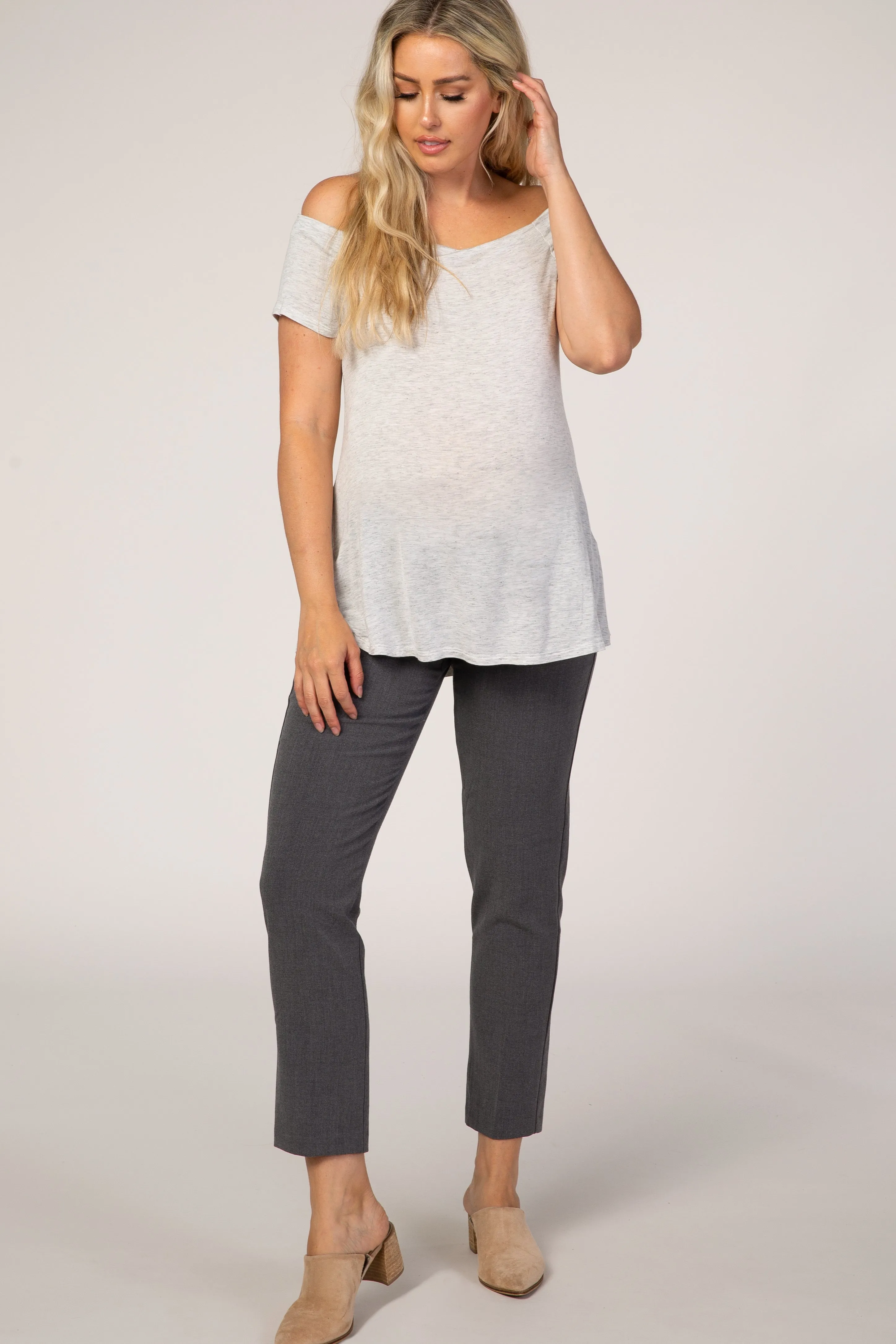 PinkBlush Charcoal Cropped Maternity Dress Pants sold by Pinkblush product image thumbnail 2