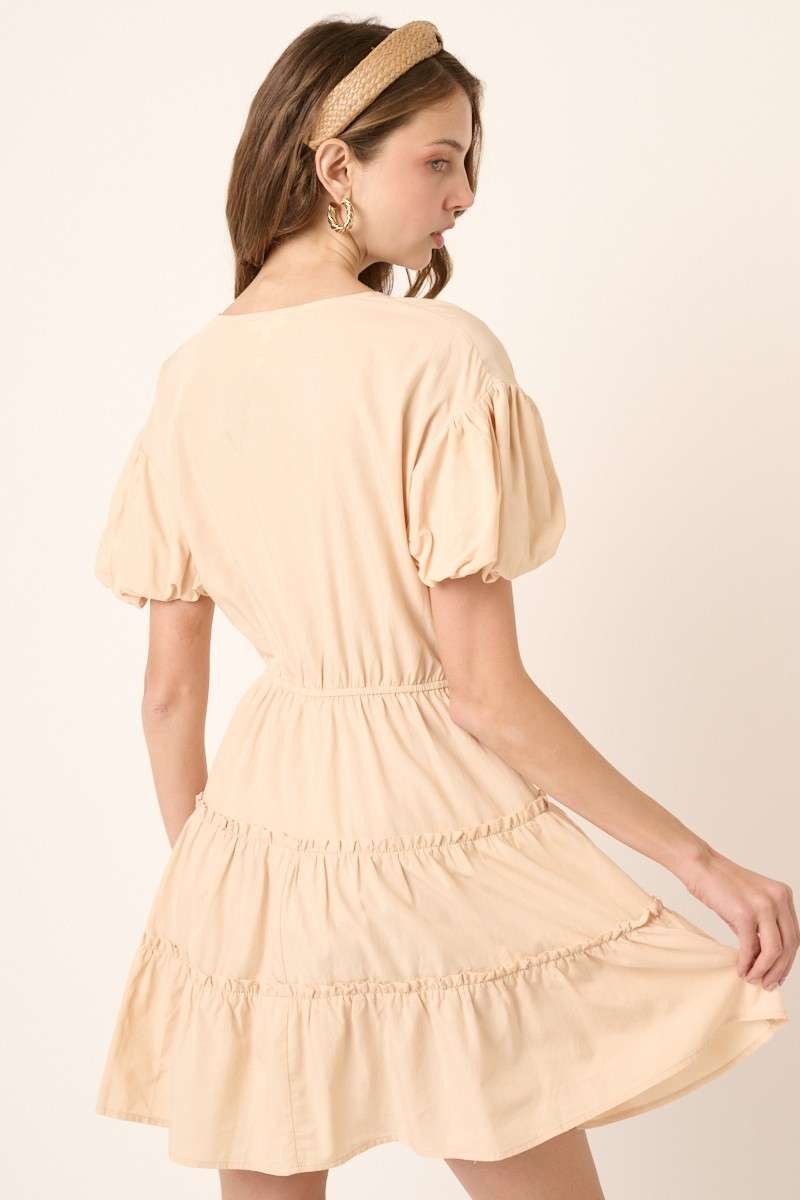 Beige Puff Sleeve Detail Mini Dress sold by Pinkblush product image thumbnail 3