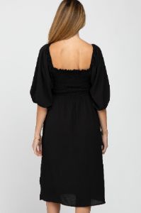 Black Square Neck Smocked Maternity Midi Dress sold by Pinkblush
