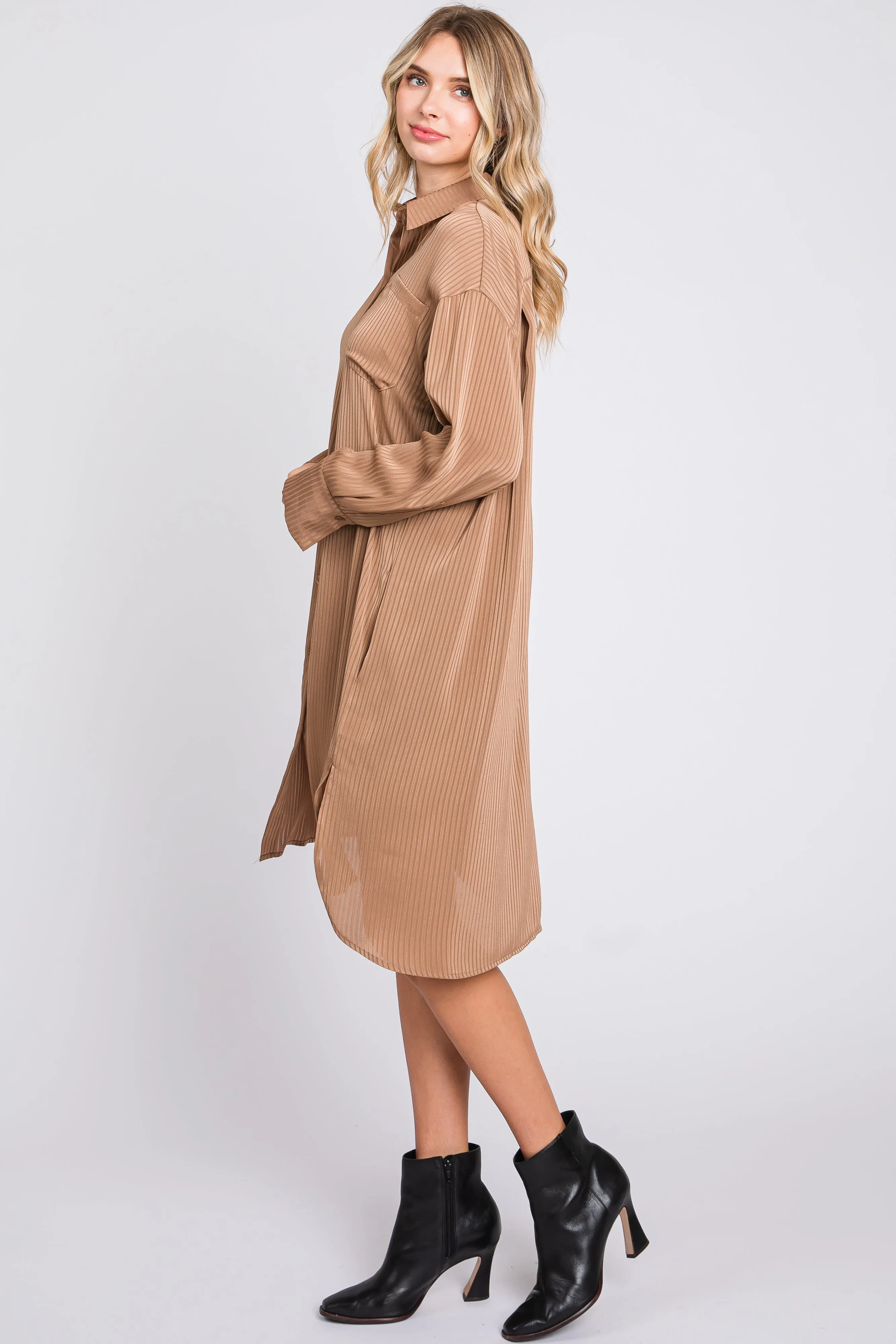 Mocha Striped Shirt Dress sold by Pinkblush product image thumbnail 2