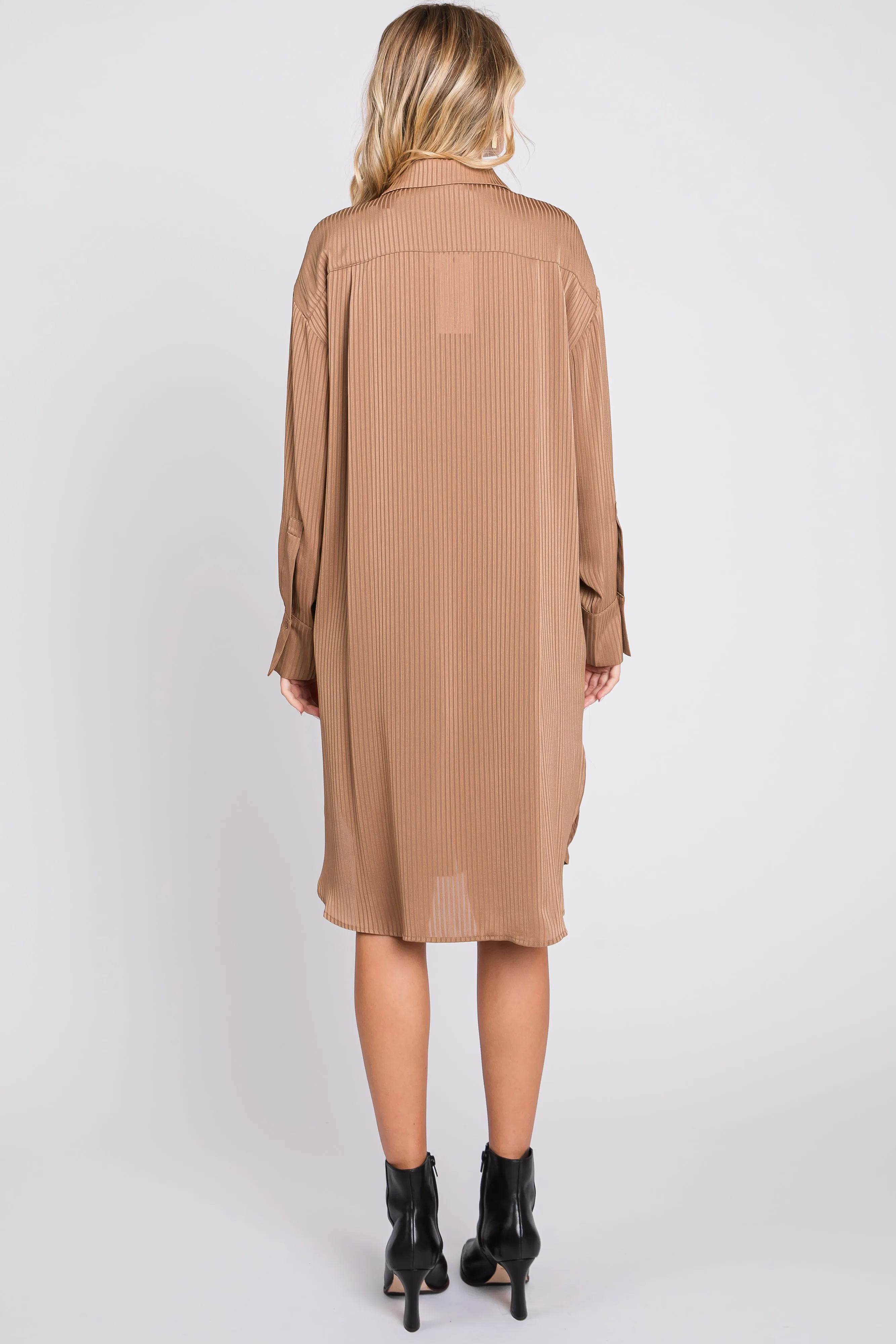 Mocha Striped Shirt Dress sold by Pinkblush product image thumbnail 3