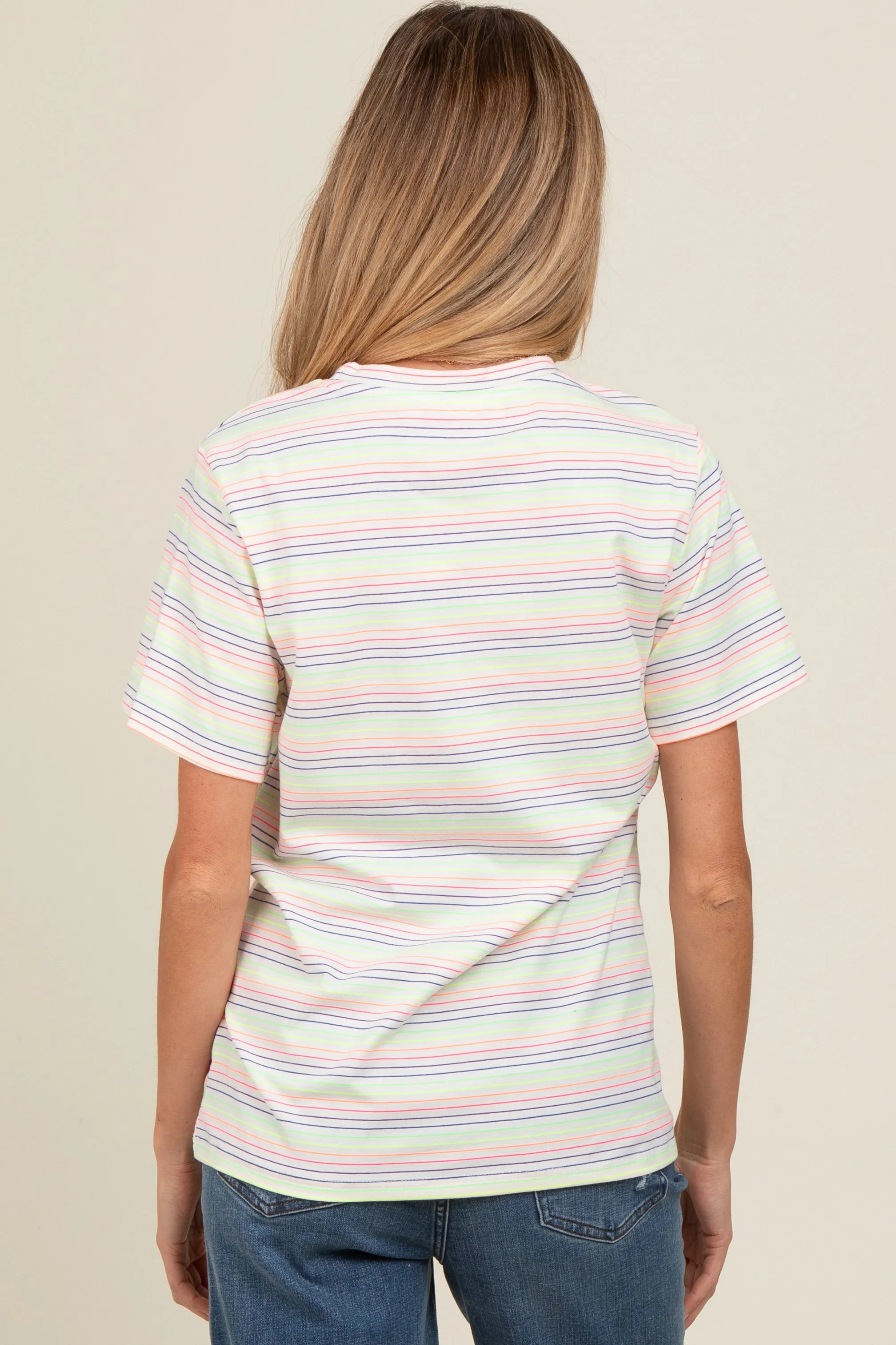 Ivory Short Sleeve Multi Striped Maternity Top sold by Pinkblush product image thumbnail 3