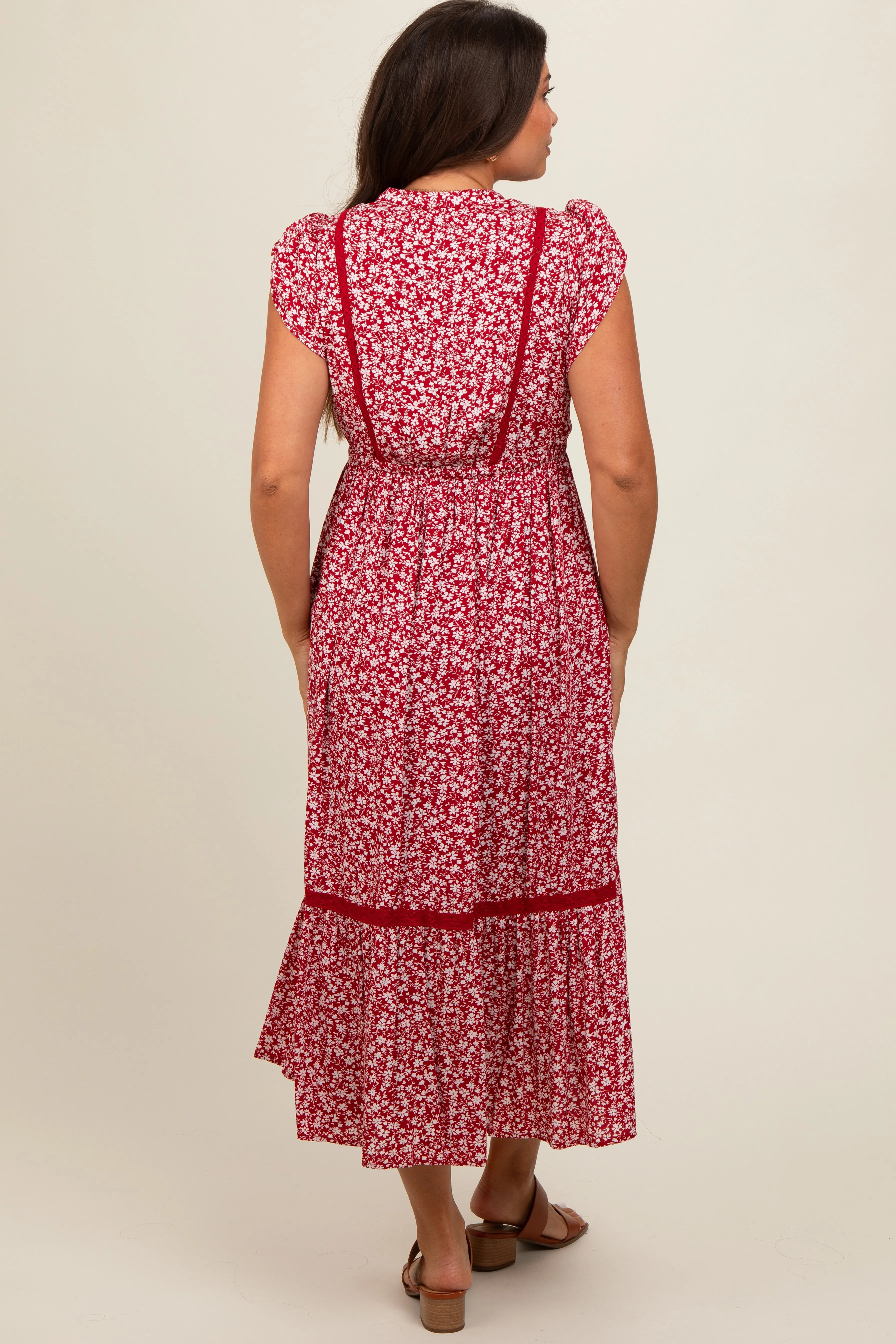 Red Floral Lace Trim Maternity Midi Dress sold by Pinkblush product image thumbnail 5