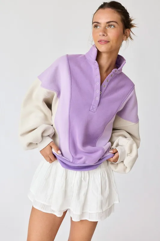 Lavender Colorblock Snap Button Polo Sweatshirt sold by Pinkblush