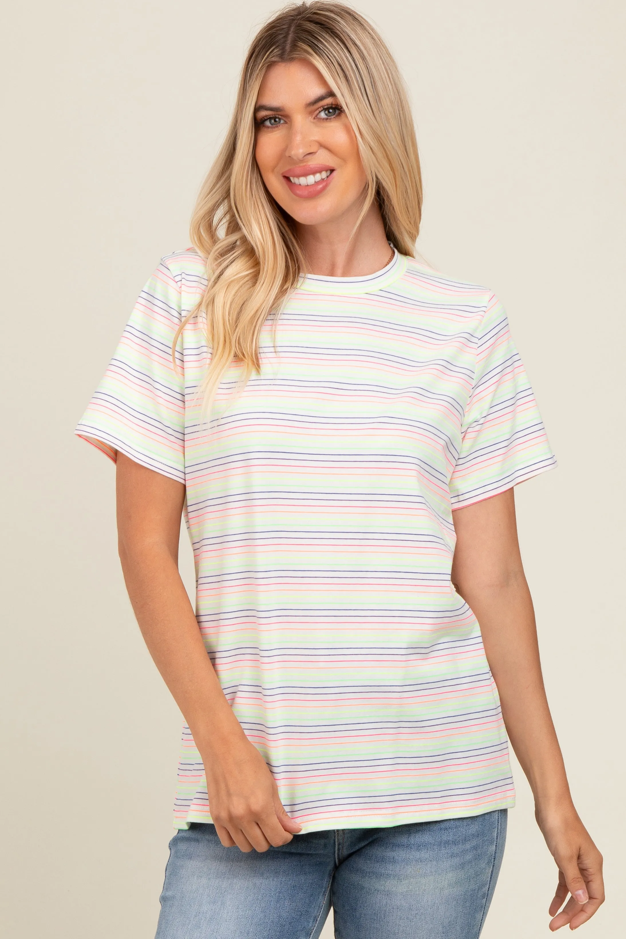 Ivory Short Sleeve Multi Striped Maternity Top sold by Pinkblush product image thumbnail 4