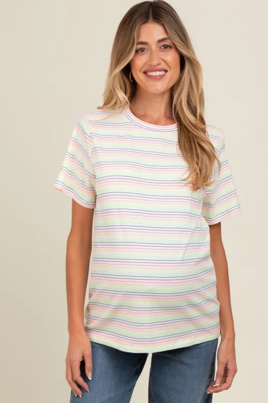 Ivory Short Sleeve Multi Striped Maternity Top sold by Pinkblush