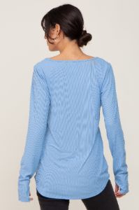 Light Blue Ribbed Round Hem Top sold by Pinkblush