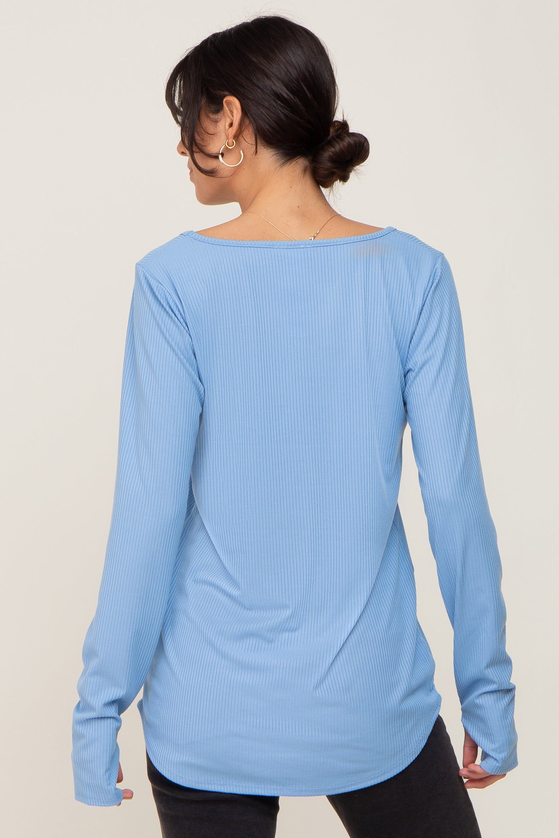Light Blue Ribbed Round Hem Top sold by Pinkblush product image thumbnail 3