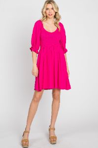 Fuchsia Smocked Puff Sleeve Dress sold by Pinkblush
