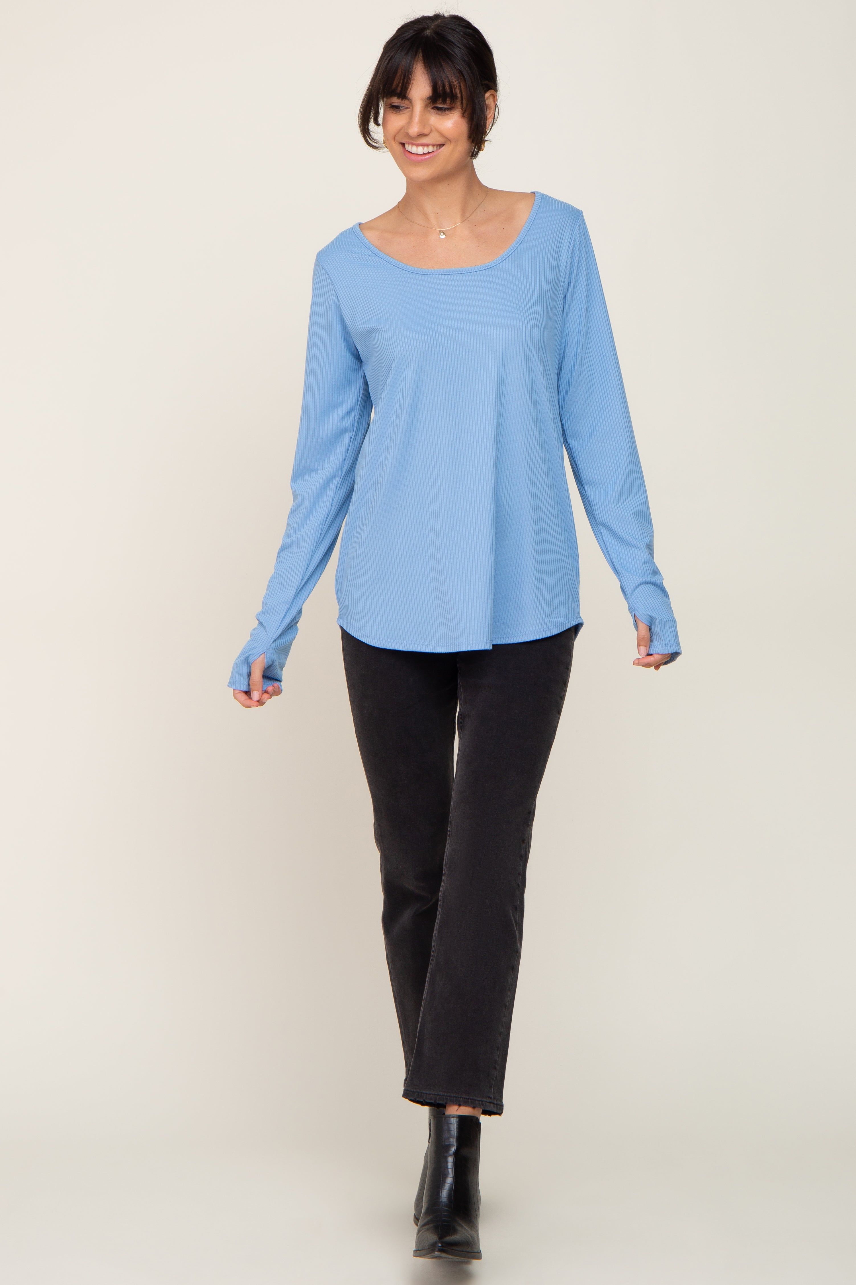 Light Blue Ribbed Round Hem Top sold by Pinkblush product image thumbnail 4
