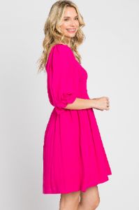 Fuchsia Smocked Puff Sleeve Dress sold by Pinkblush