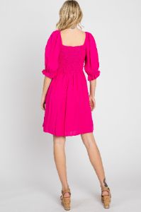 Fuchsia Smocked Puff Sleeve Dress sold by Pinkblush