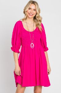 Fuchsia Smocked Puff Sleeve Dress sold by Pinkblush