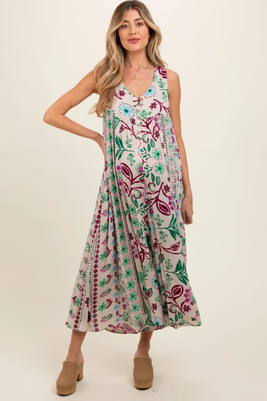 Cream Floral Button Front Maternity Jumpsuit sold by Pinkblush