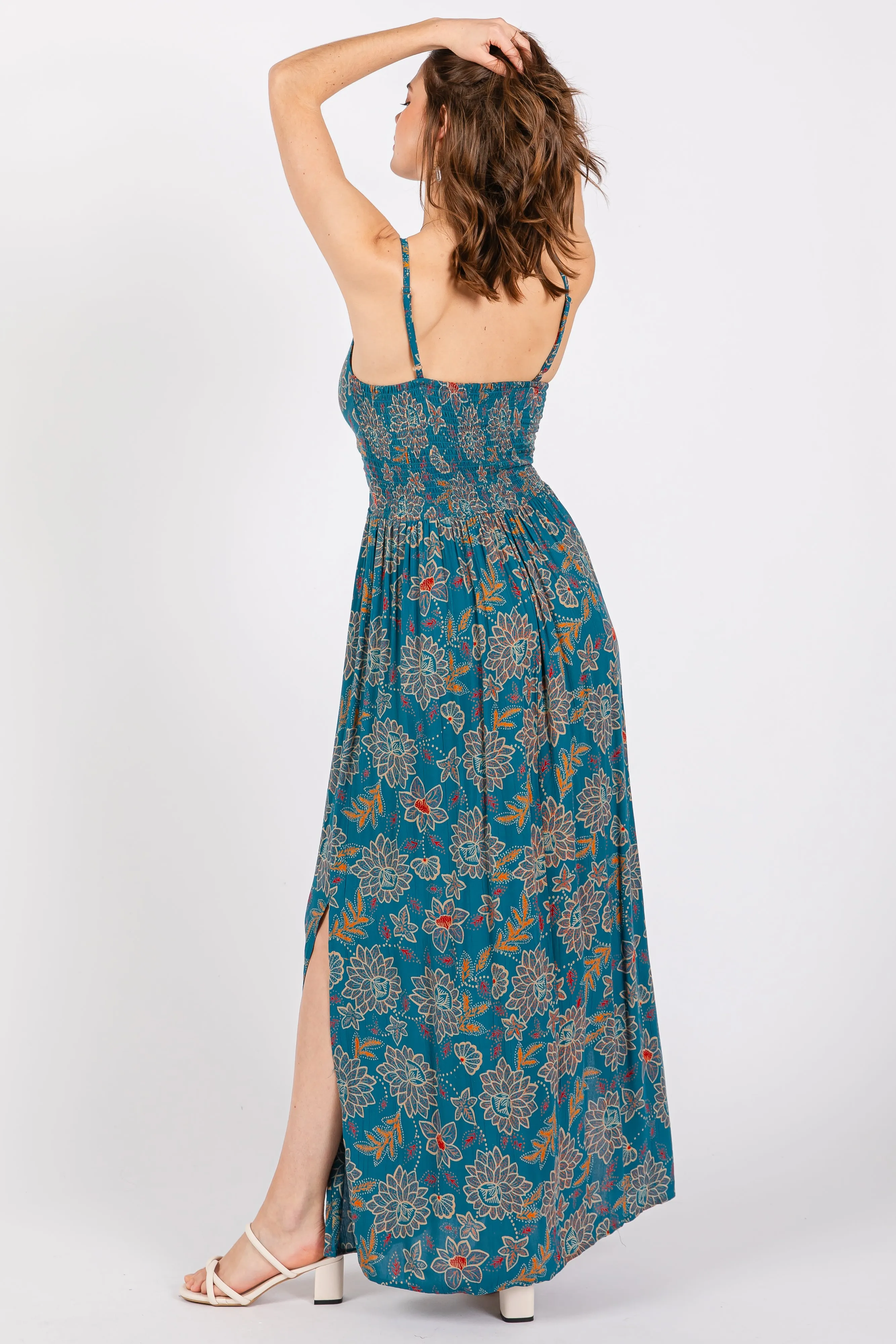 Teal Floral Sleeveless Front Knot Twist Dress sold by Pinkblush product image thumbnail 4