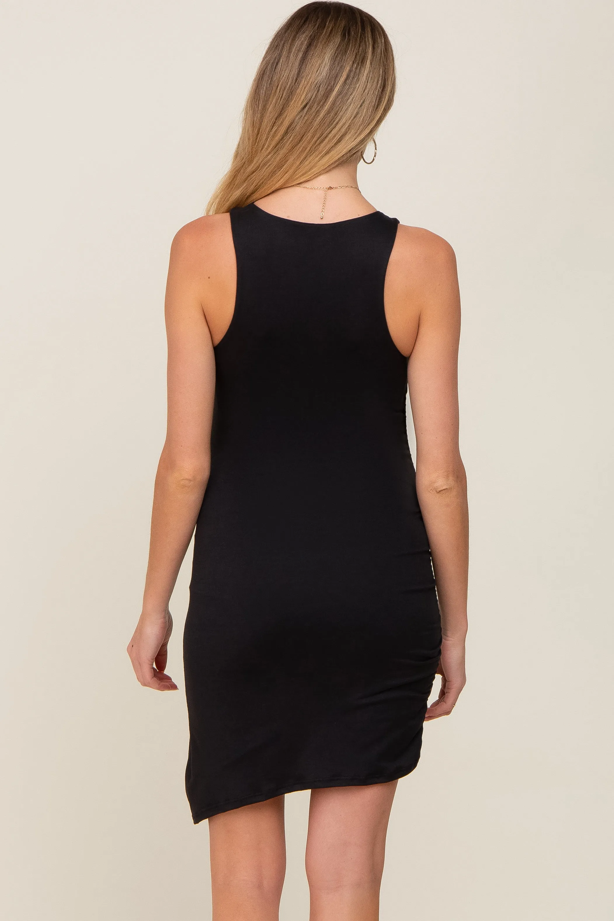 Black Ruched Asymmetrical Hem Maternity Dress sold by Pinkblush product image thumbnail 4